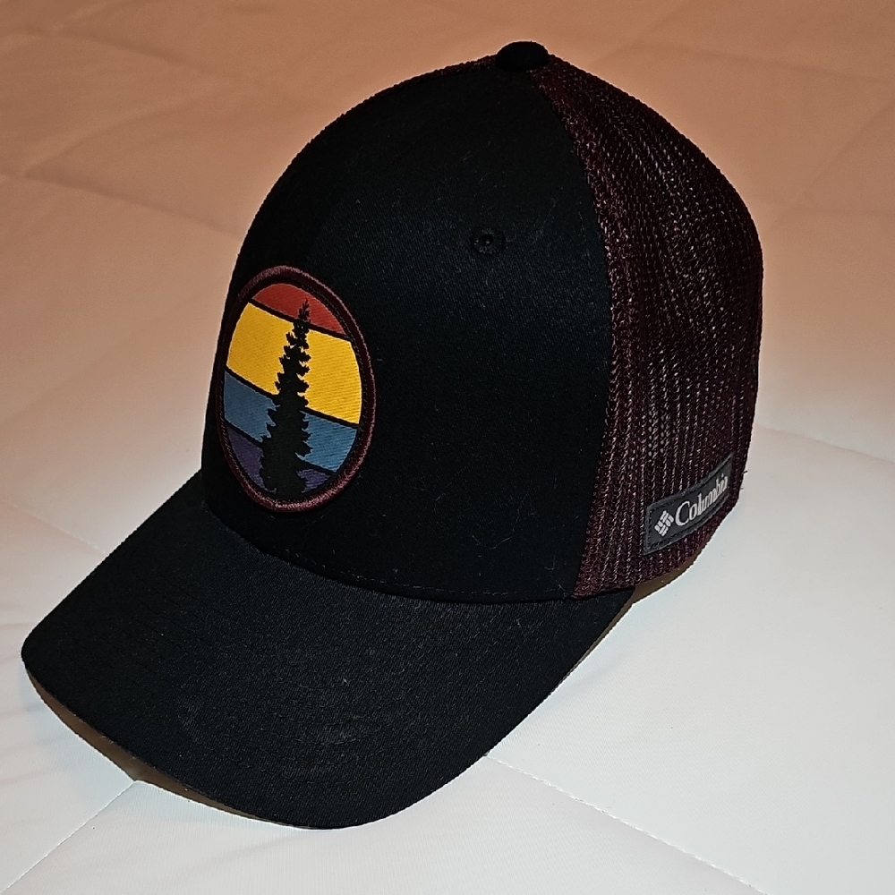 Columbia Black and Burgundy Fitted Hat with Tree Emblem
